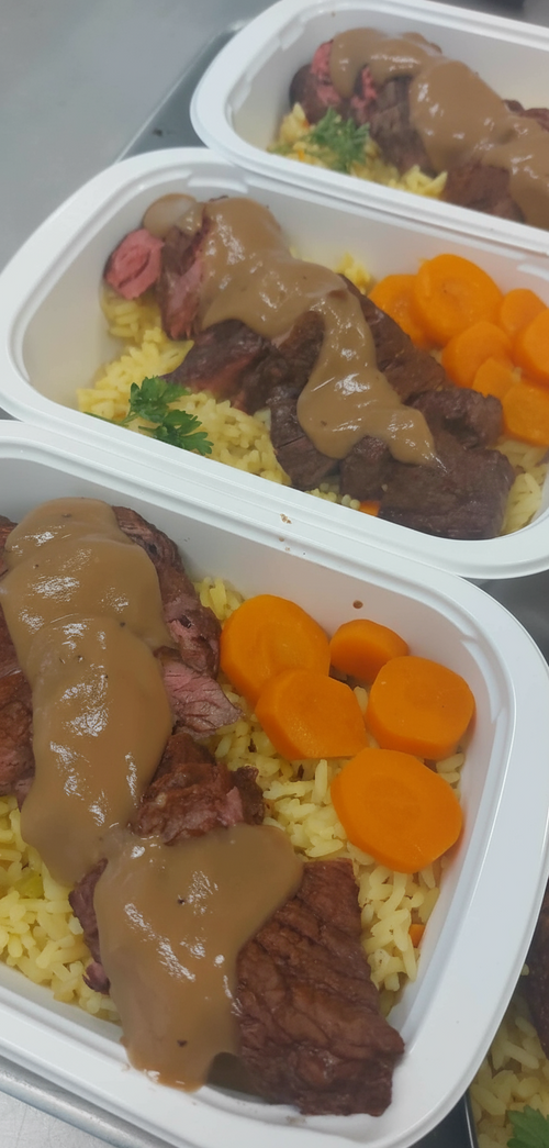 Bavette de boeuf, riz grecque 500 gr