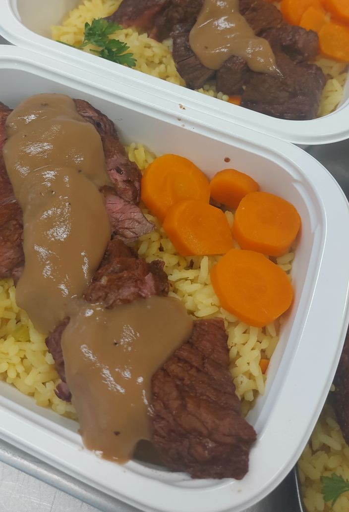 Bavette de boeuf, riz grecque 500 gr