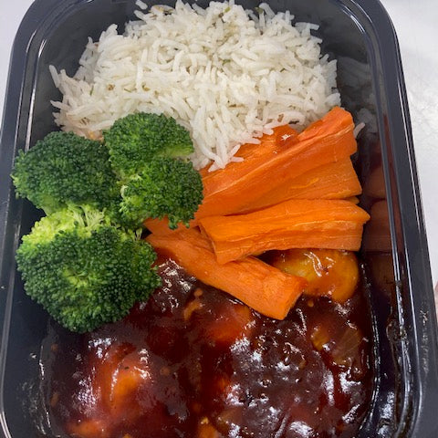 Poulet général tao, riz 550 gr