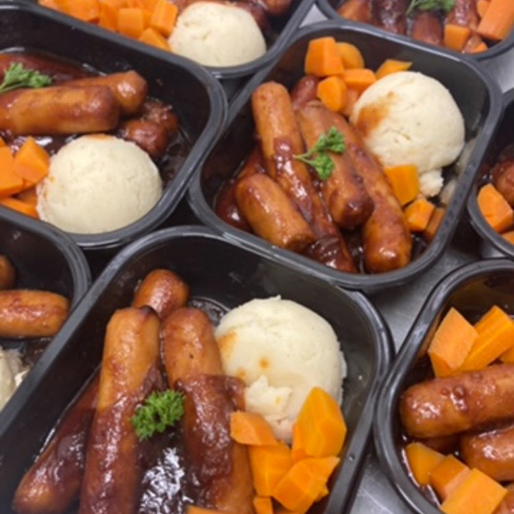 Saucisses sauce bbq maison , patates pilées 375 gr